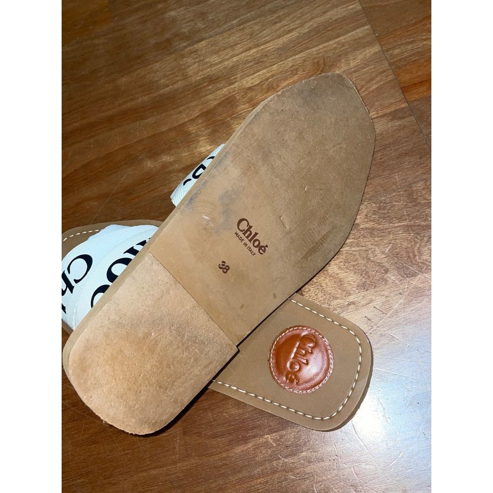 Chloé Brown Leather Slide Sandals with Cream Logo Straps - Picture 11 of 15